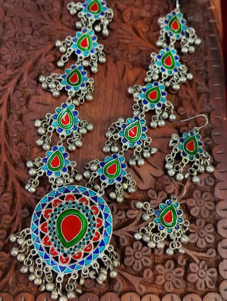 New Hand Painted Meena Banjara Pattern Necklace Set Glam Junction