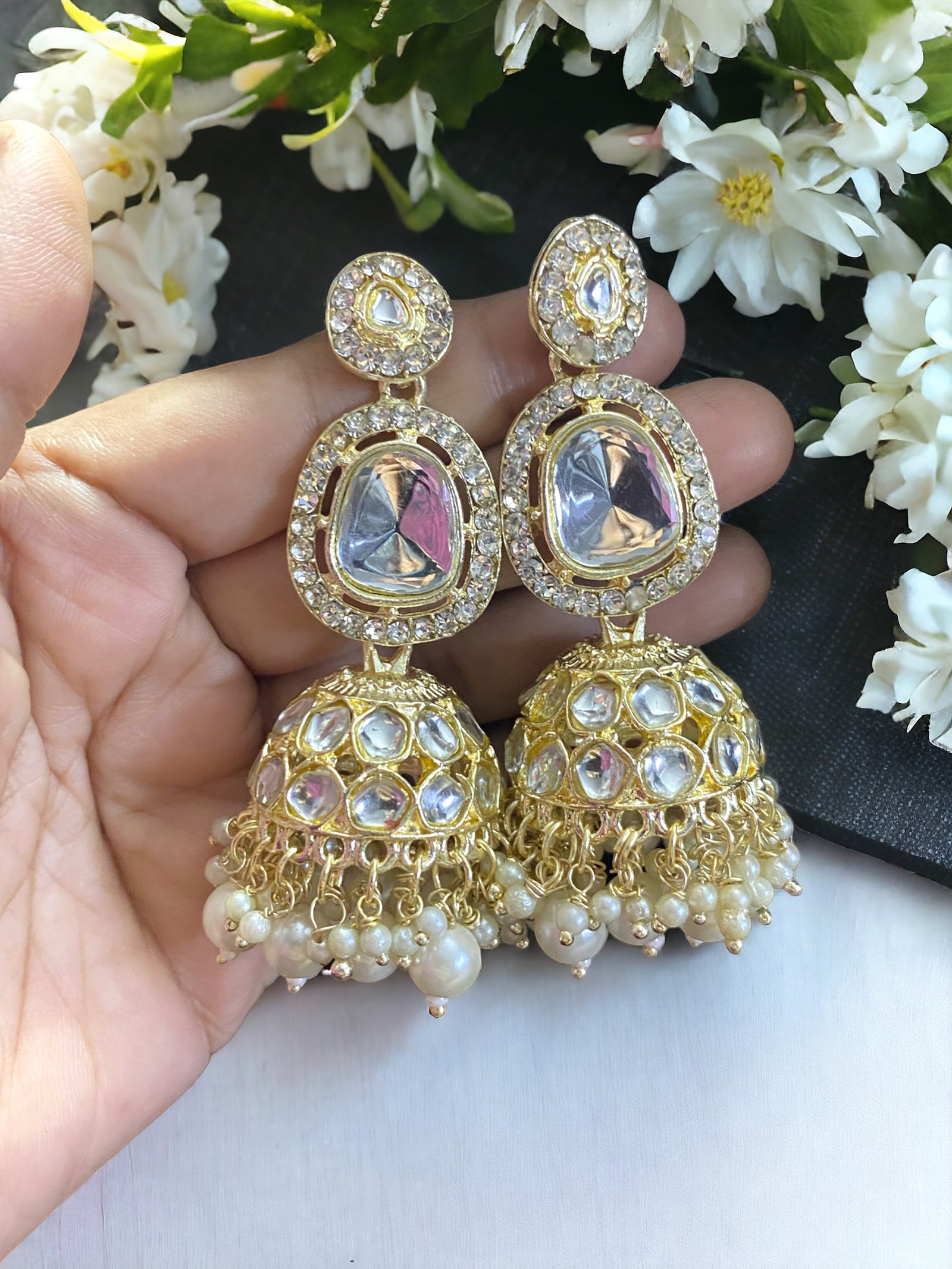 Buy CRUNCHY FASHION Punjabi Traditional Gold Finished Black Kundan Pearl  Jhumki Style Earrings Online at Best Prices in India - JioMart.